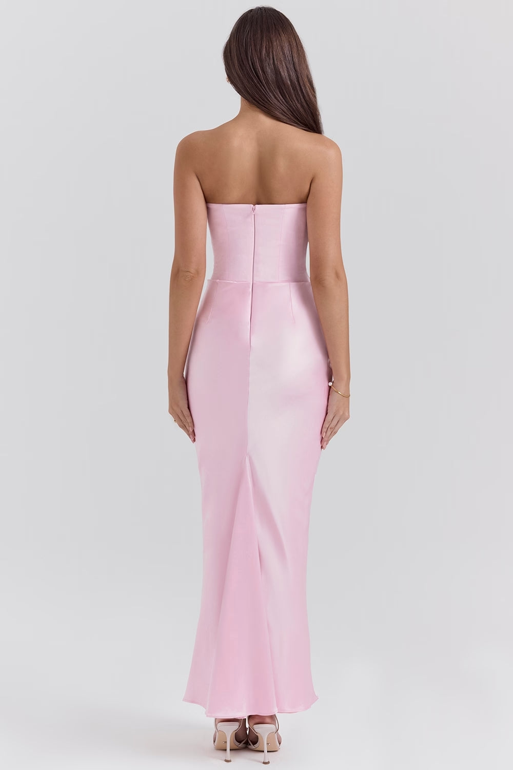 Women's Strapless Ruched Fitted Maxi Evening Dress Wedding Guest