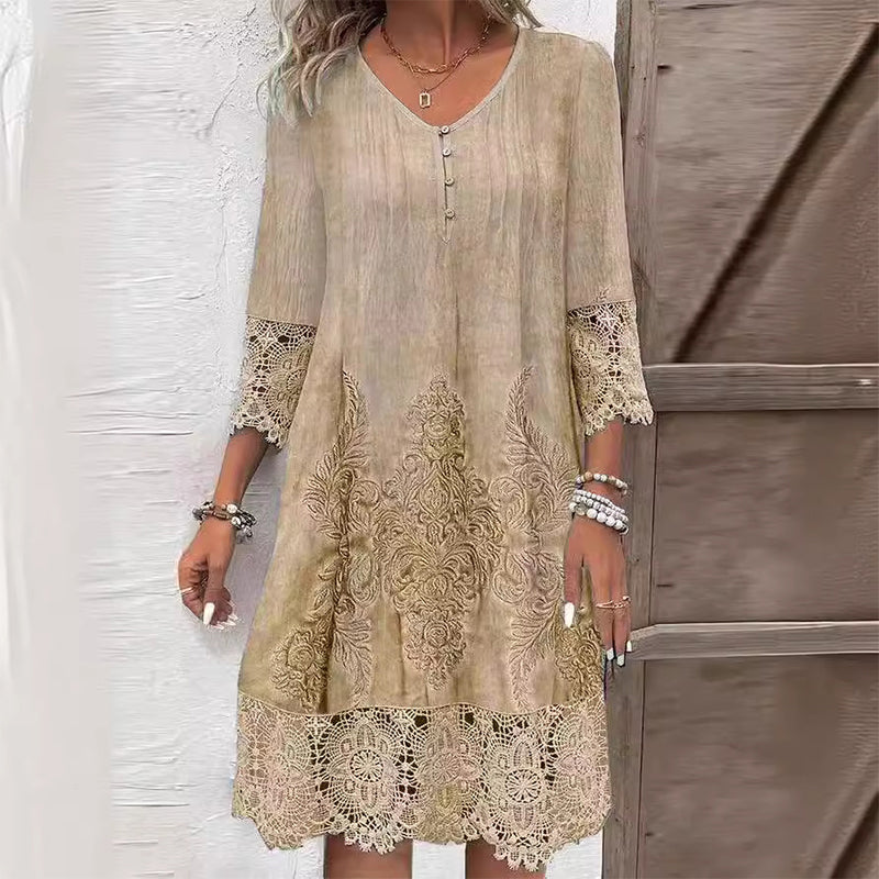 Women's Floral Embroidered Midi Dress | Botanical Print Casual & Evening Dress