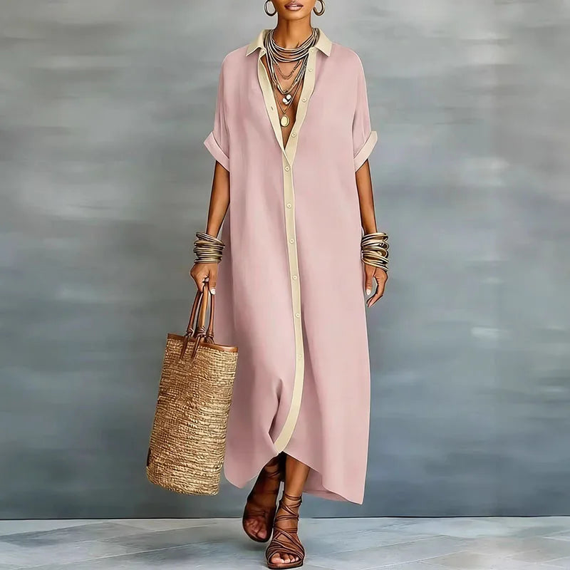 Women's Button-Down Collared Maxi Shirt Dress