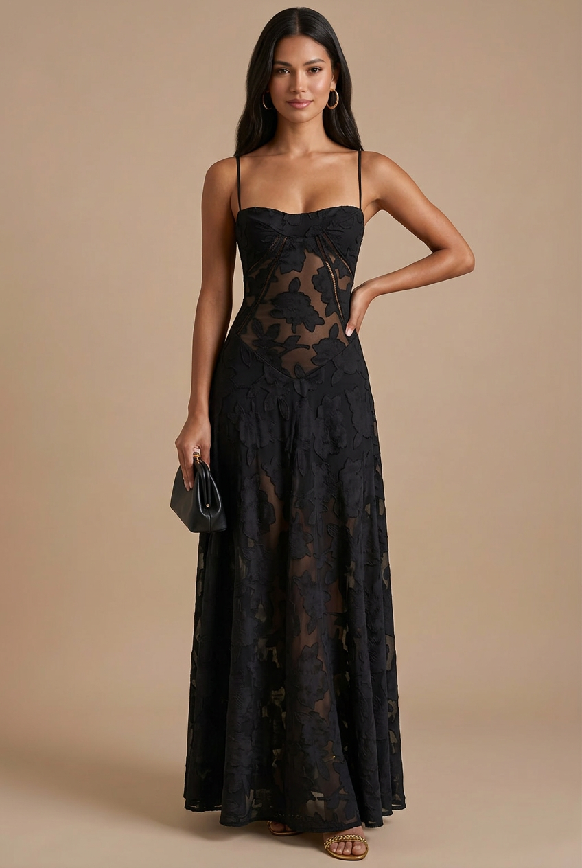 Women's Lace Maxi Dress | Spaghetti Strap Corset Lace-Up Back Formal Evening Dress