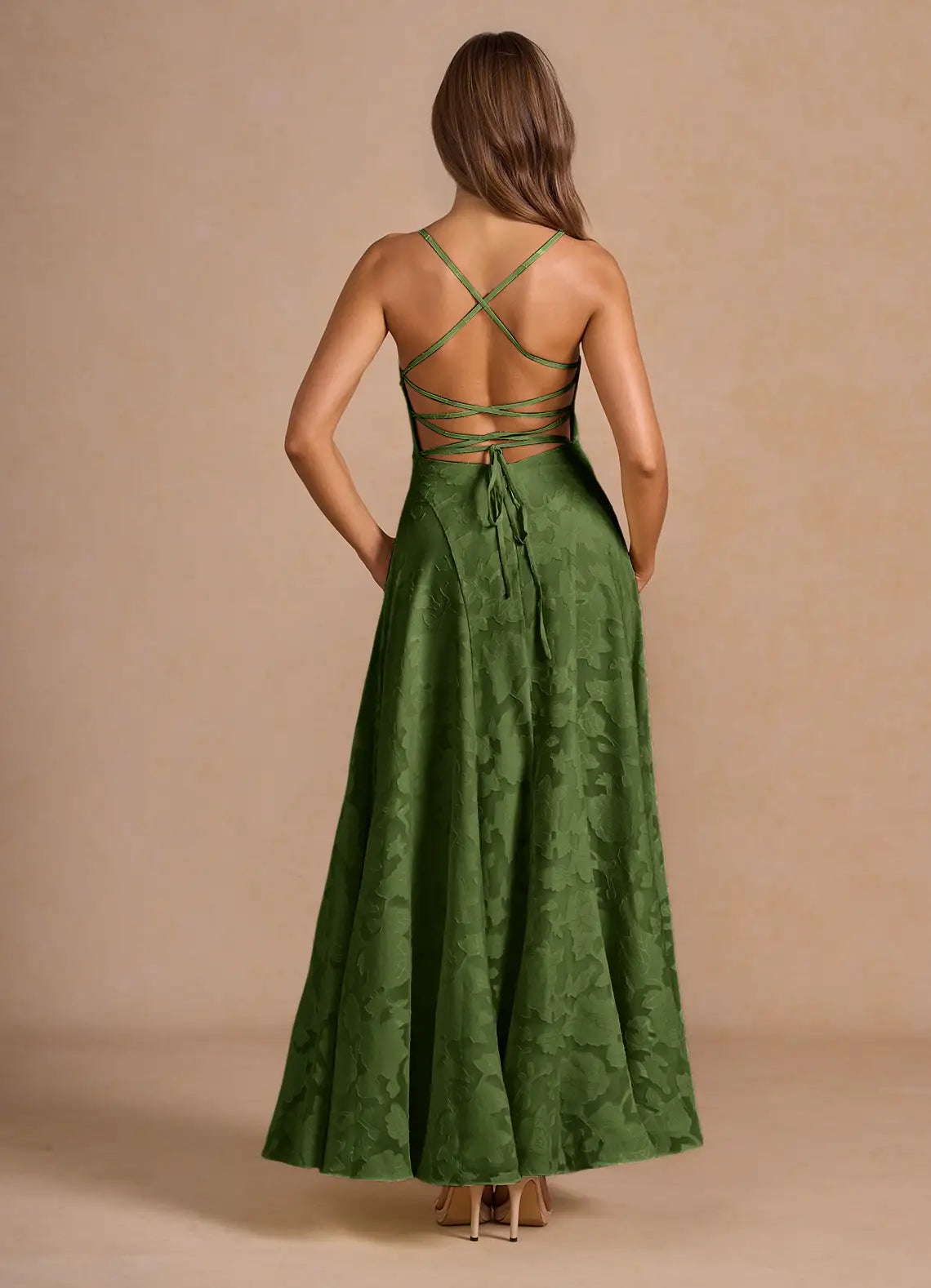 Women's Floral Lace Spaghetti Strap A-Line Maxi Evening Dress Wedding Guest