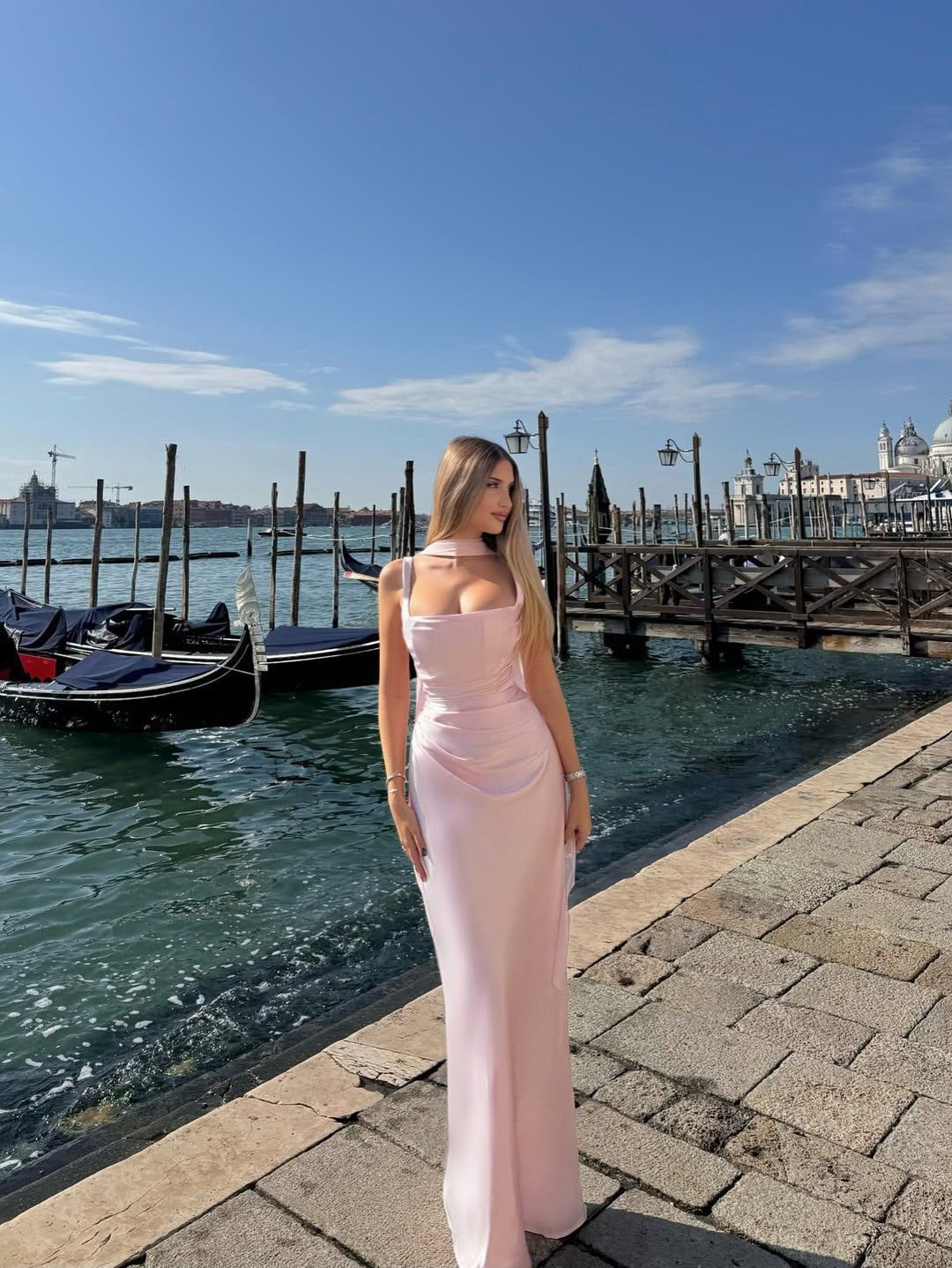 Women's Cowl Neck Sleeveless Fitted Maxi Evening Dress Wedding Guest