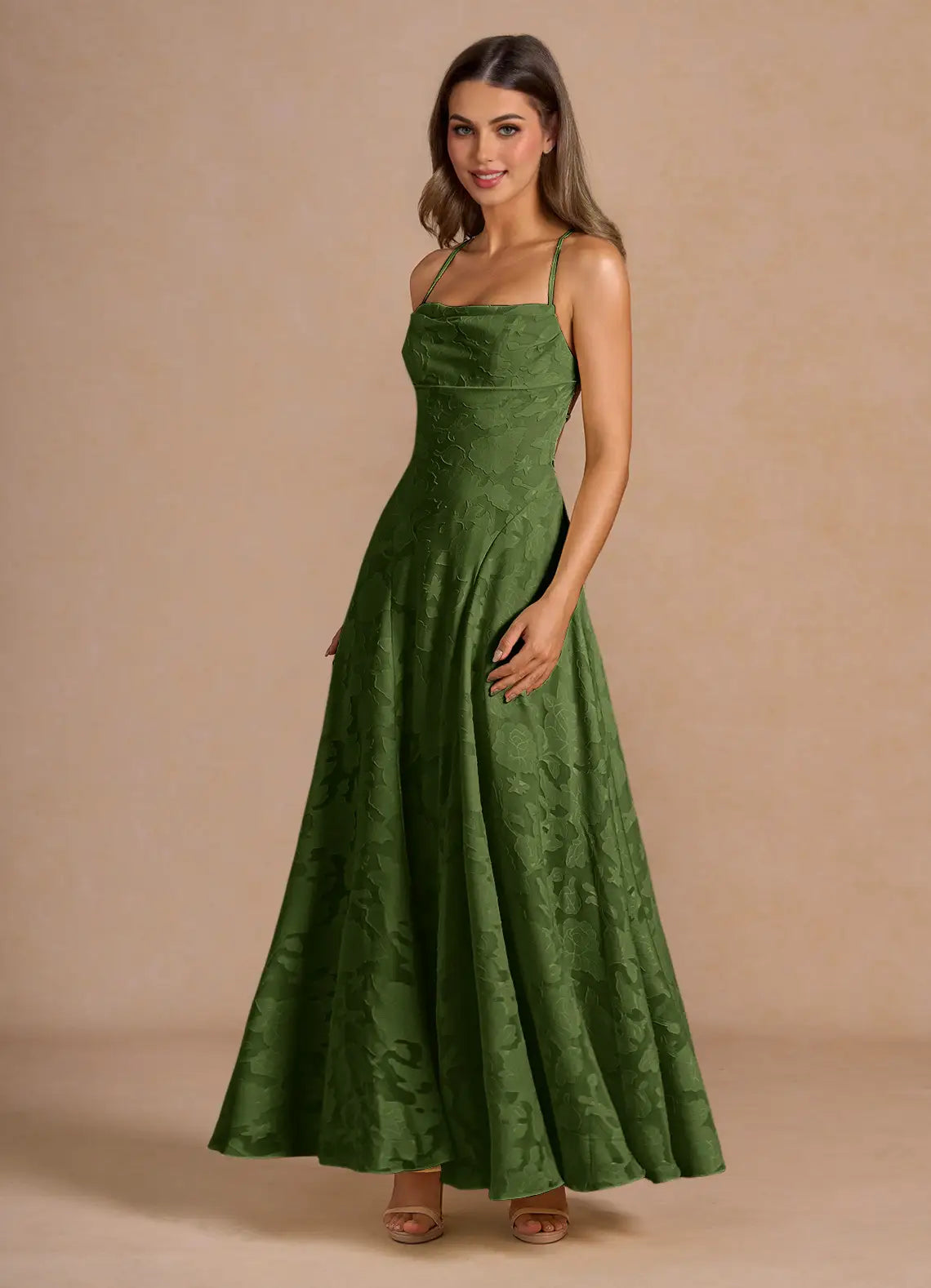 Women's Floral Lace Spaghetti Strap A-Line Maxi Evening Dress Wedding Guest