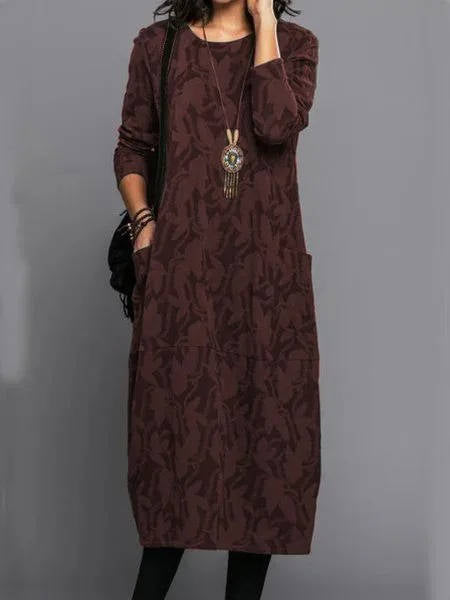Women's Long Sleeve Midi Dress with Pockets | Casual Everyday Dress