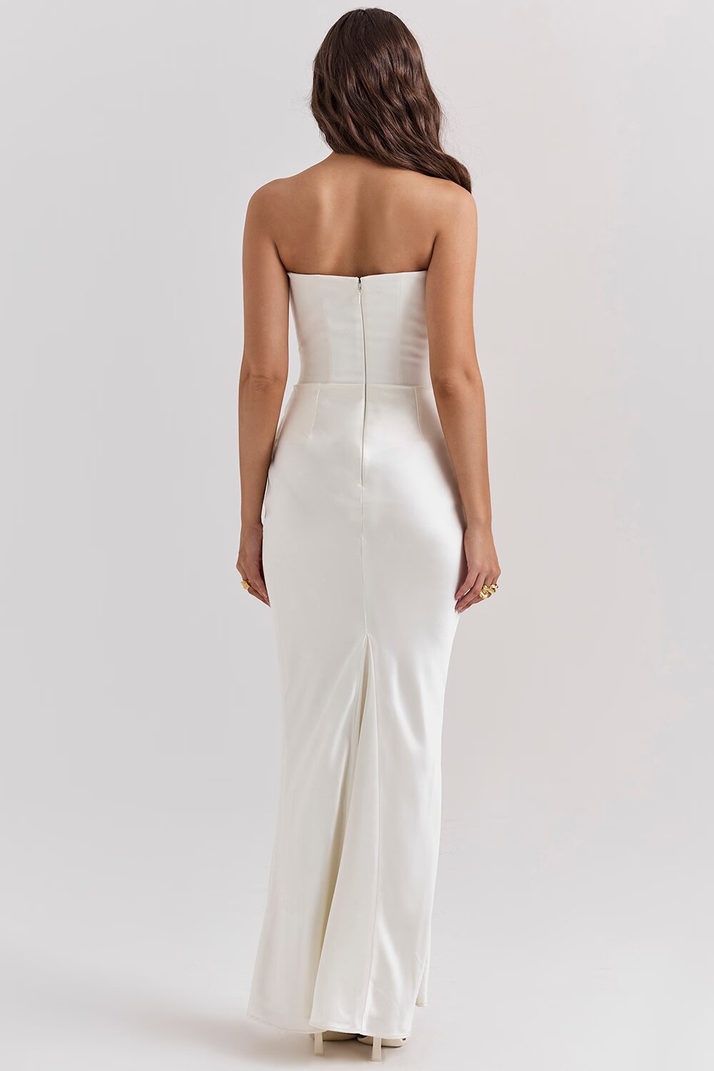 Women's Strapless Ruched Fitted Maxi Evening Dress Wedding Guest