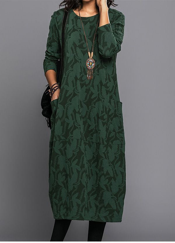 Women's Long Sleeve Midi Dress with Pockets | Casual Everyday Dress