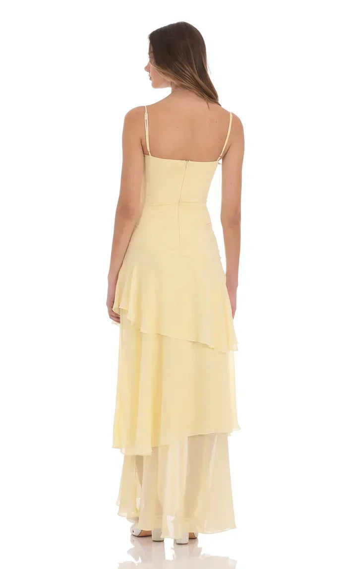 Women's Spaghetti Strap Sweetheart Neck Layered Chiffon Maxi Dress Boho Wedding Guest