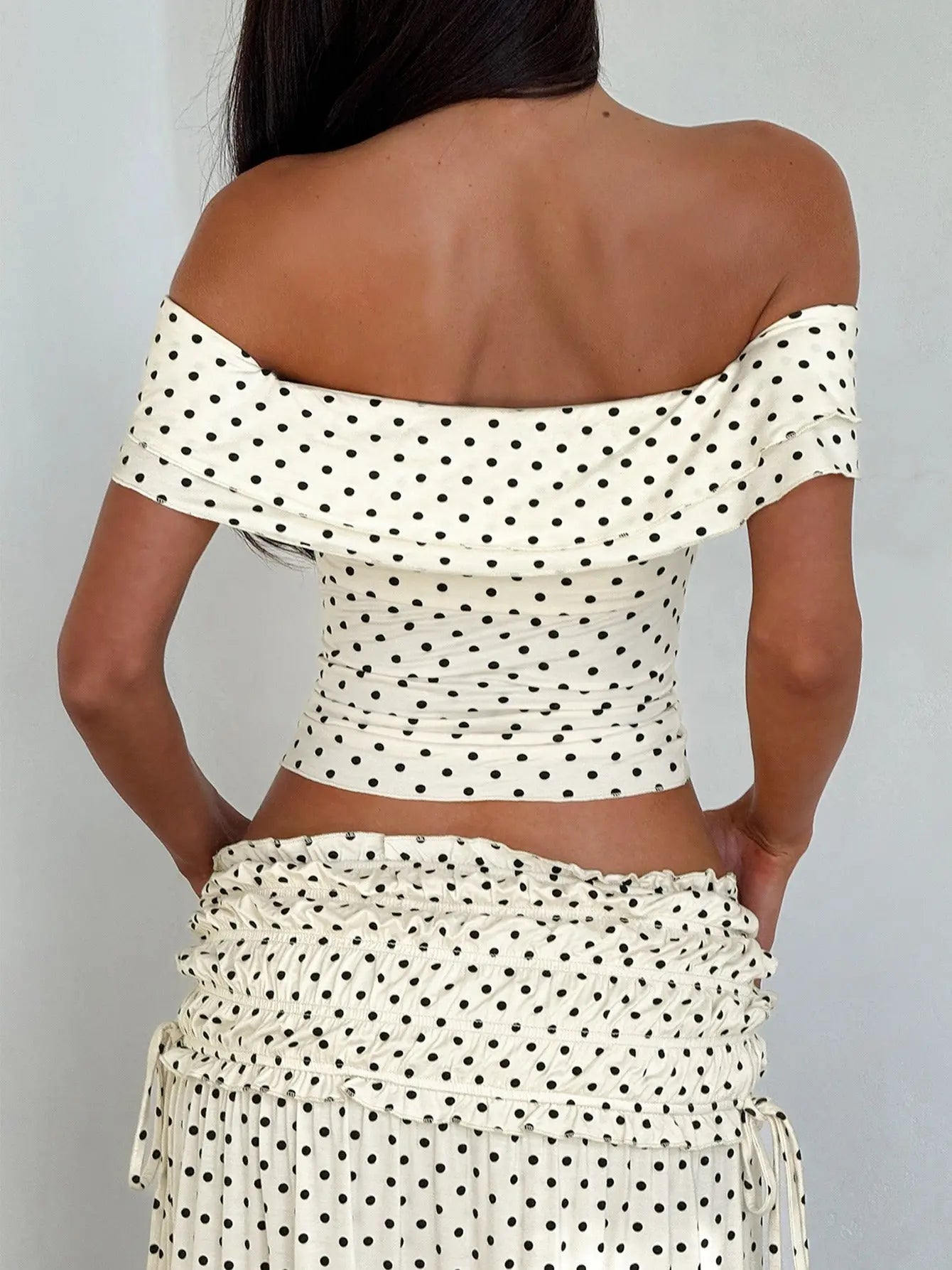 Polka Dot Off Shoulder Top and Maxi Skirt Summer Set