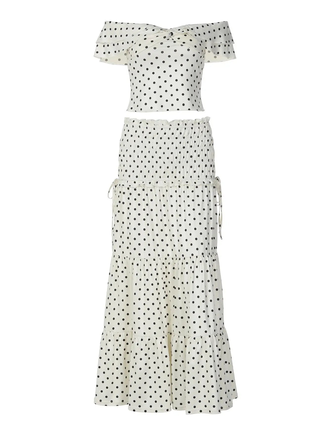Polka Dot Off Shoulder Top and Maxi Skirt Summer Set