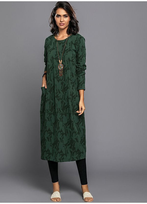 Women's Long Sleeve Midi Dress with Pockets | Casual Everyday Dress