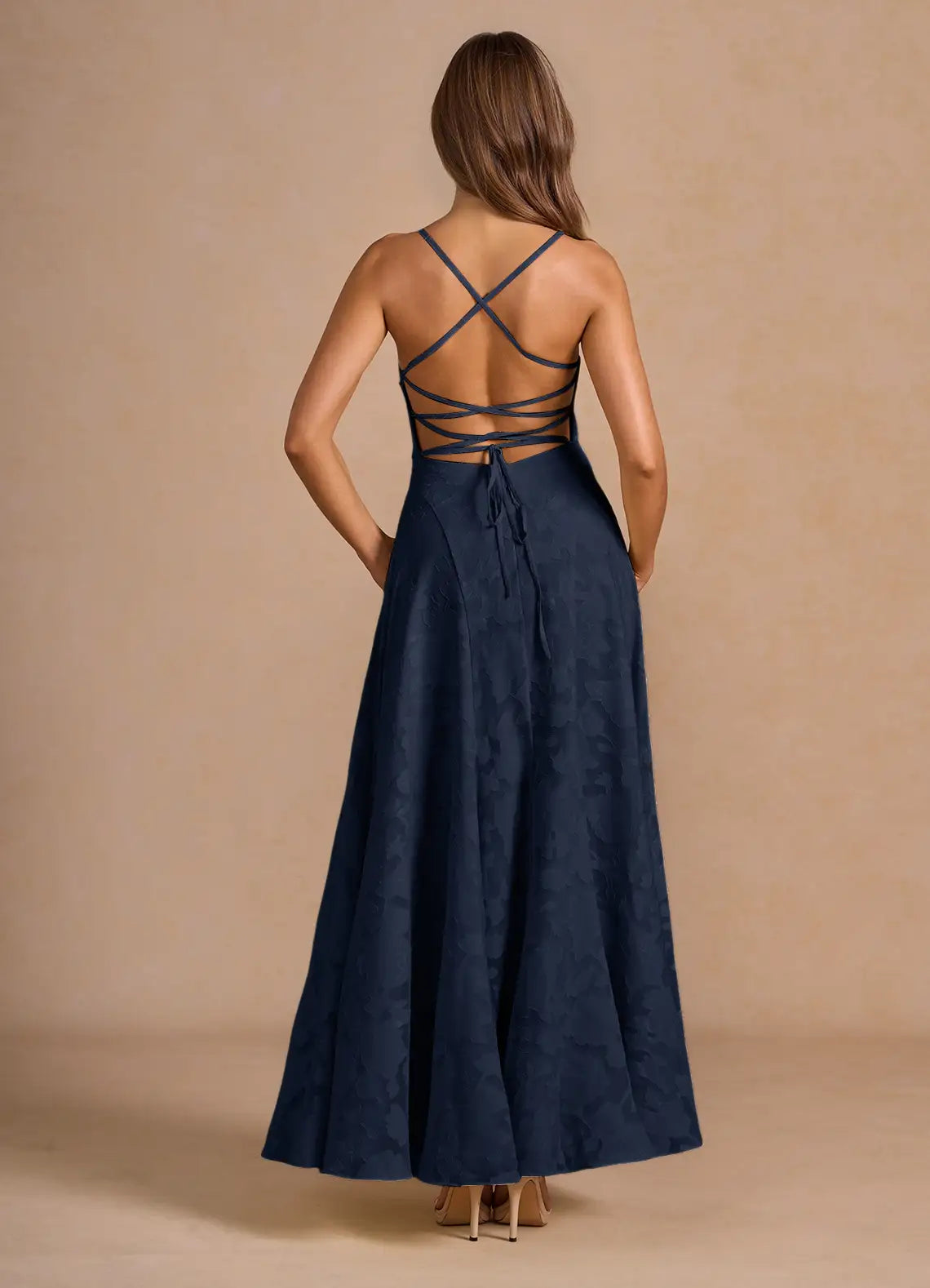 Women's Floral Lace Spaghetti Strap A-Line Maxi Evening Dress Wedding Guest