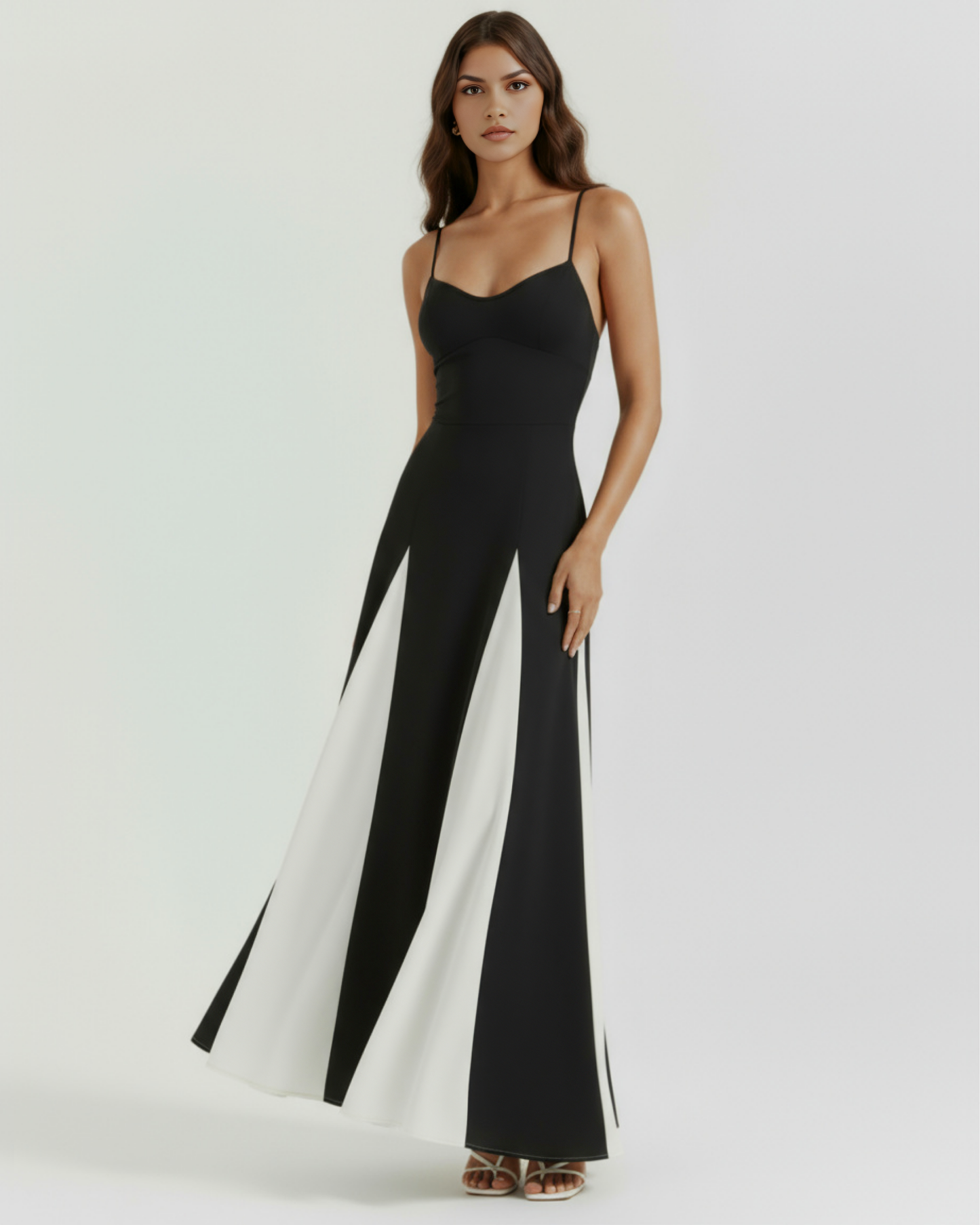 Women's Color Block Spaghetti Strap Wide Leg Jumpsuit Formal Evening