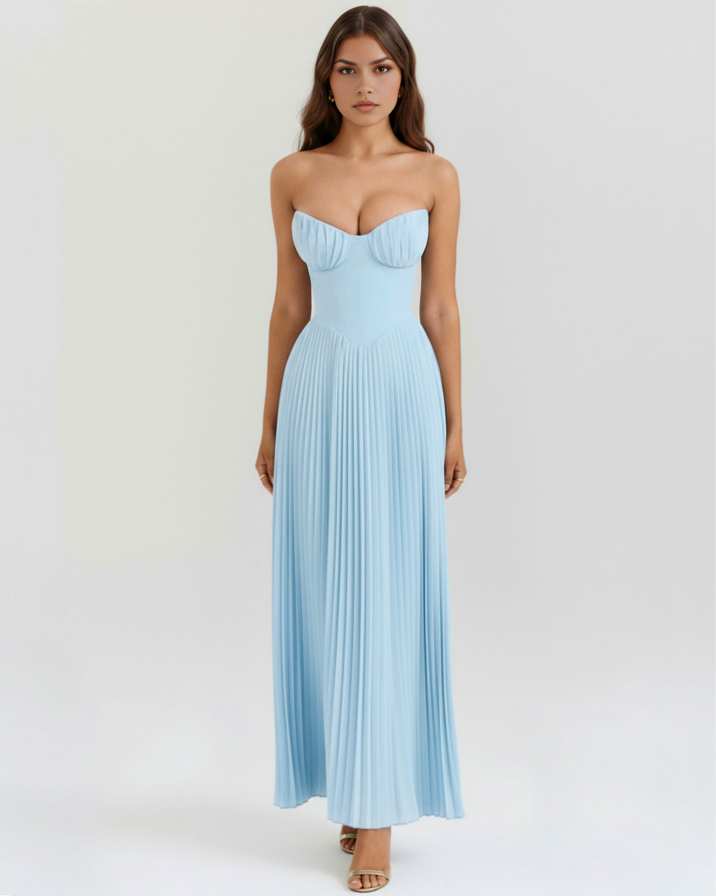 Women's Strapless Sweetheart Neck Pleated Wide Leg Jumpsuit Formal Evening