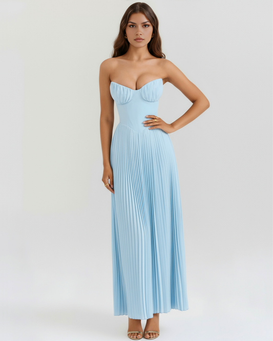 Women's Strapless Sweetheart Neck Pleated Wide Leg Jumpsuit Formal Evening