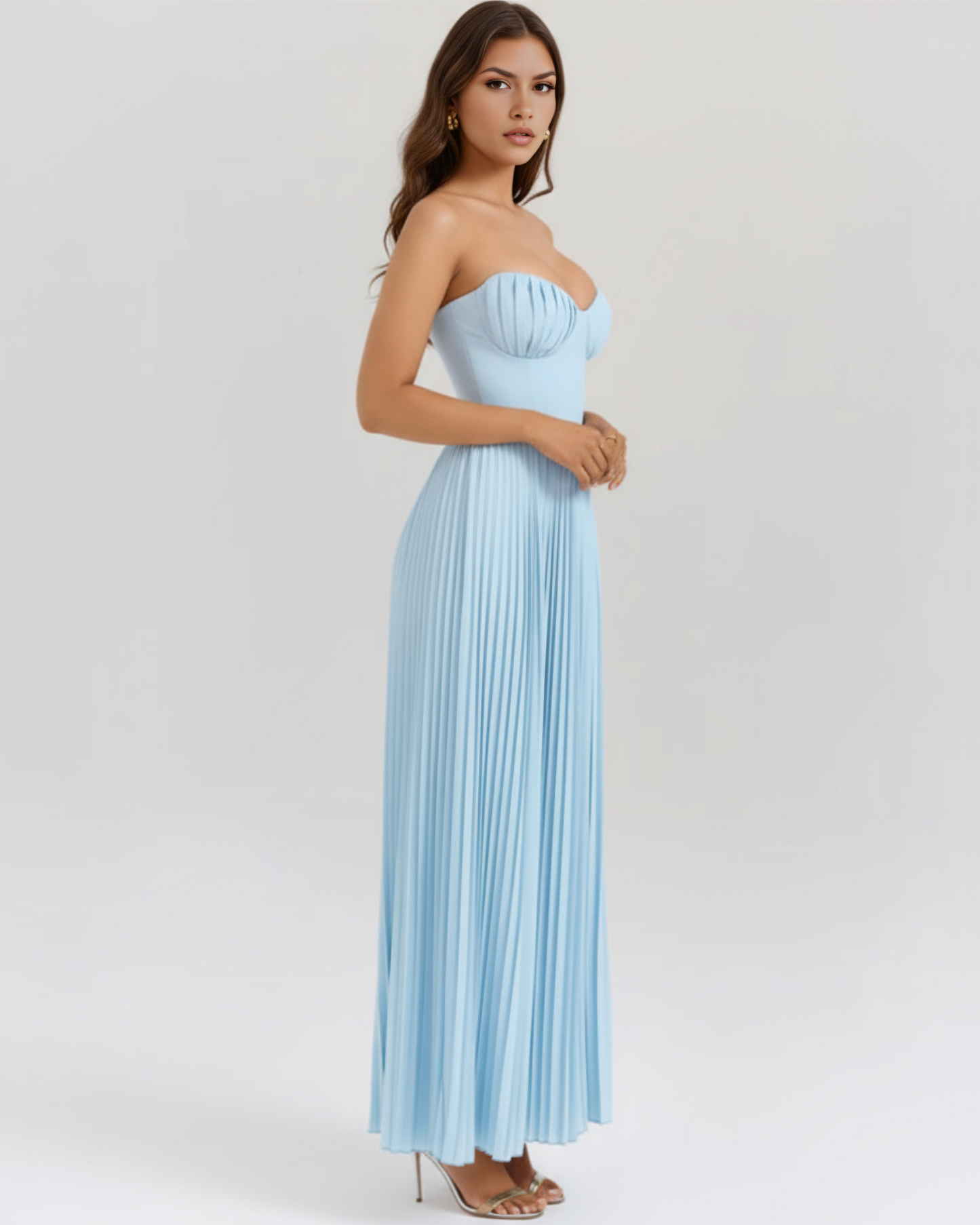 Women's Strapless Sweetheart Neck Pleated Wide Leg Jumpsuit Formal Evening