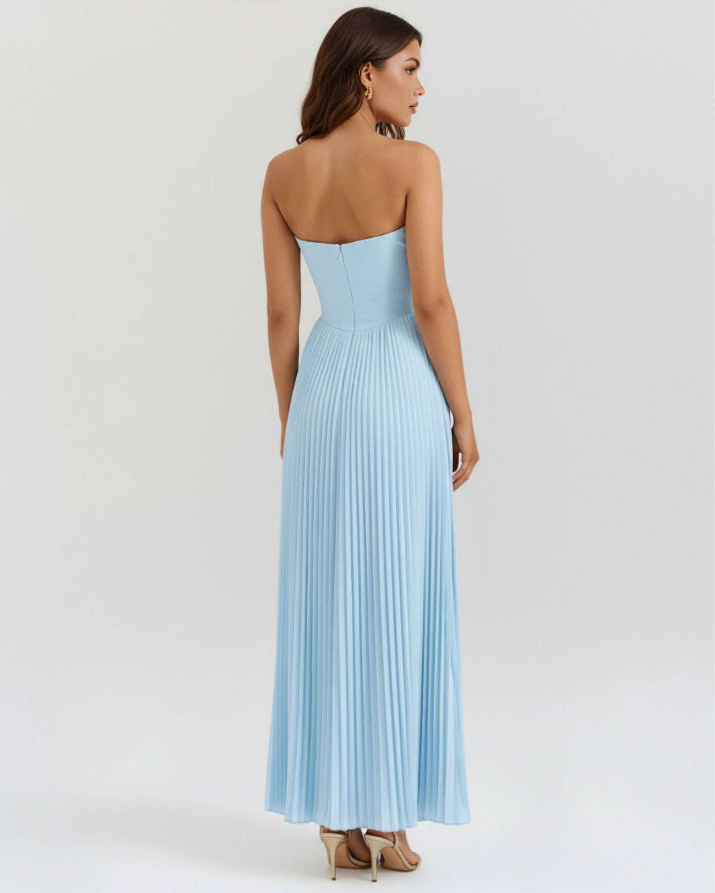 Women's Strapless Sweetheart Neck Pleated Wide Leg Jumpsuit Formal Evening