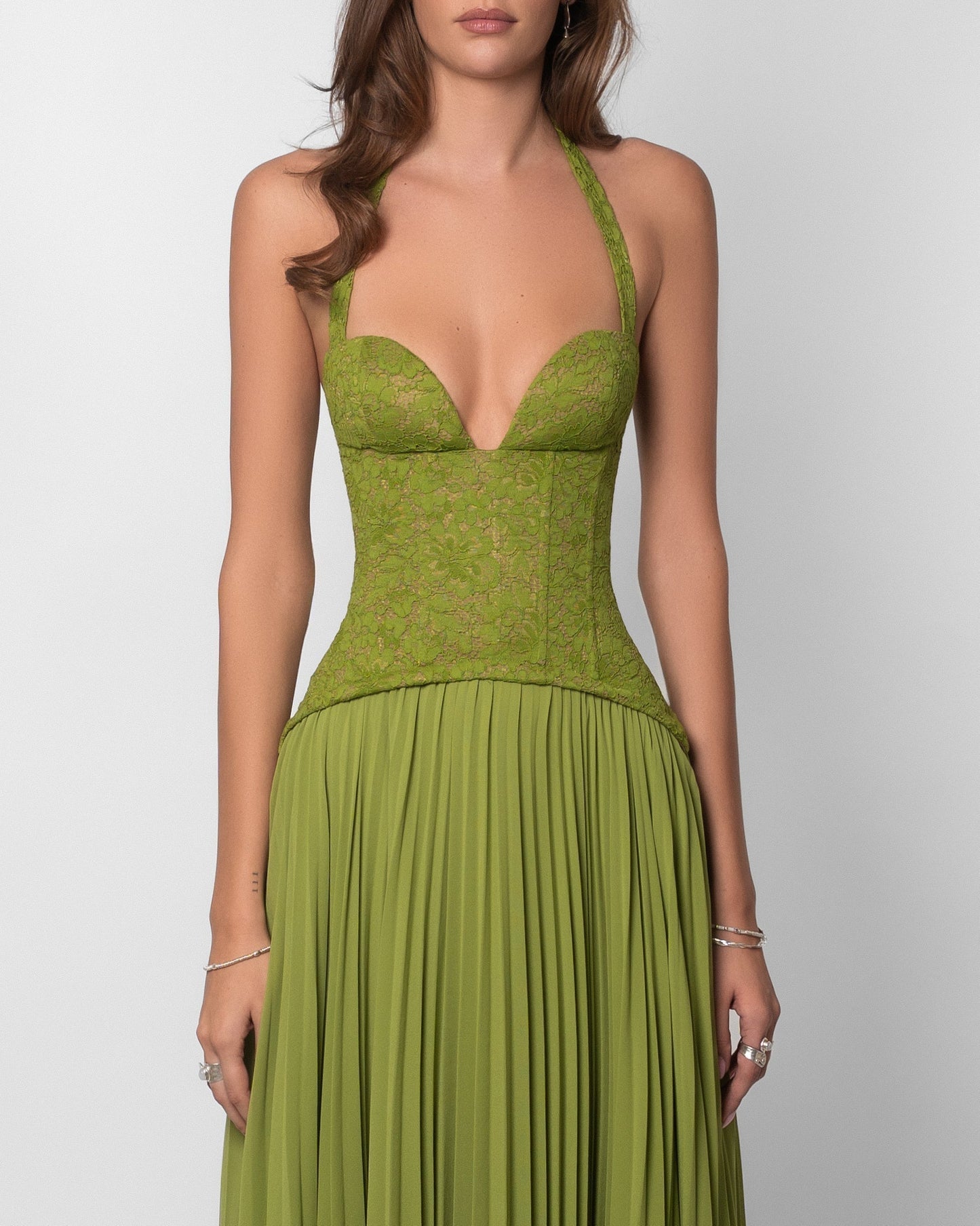 Women's Deep V-Neck Spaghetti Strap Ruched Bodice Flowy Maxi Evening Dress Wedding Guest