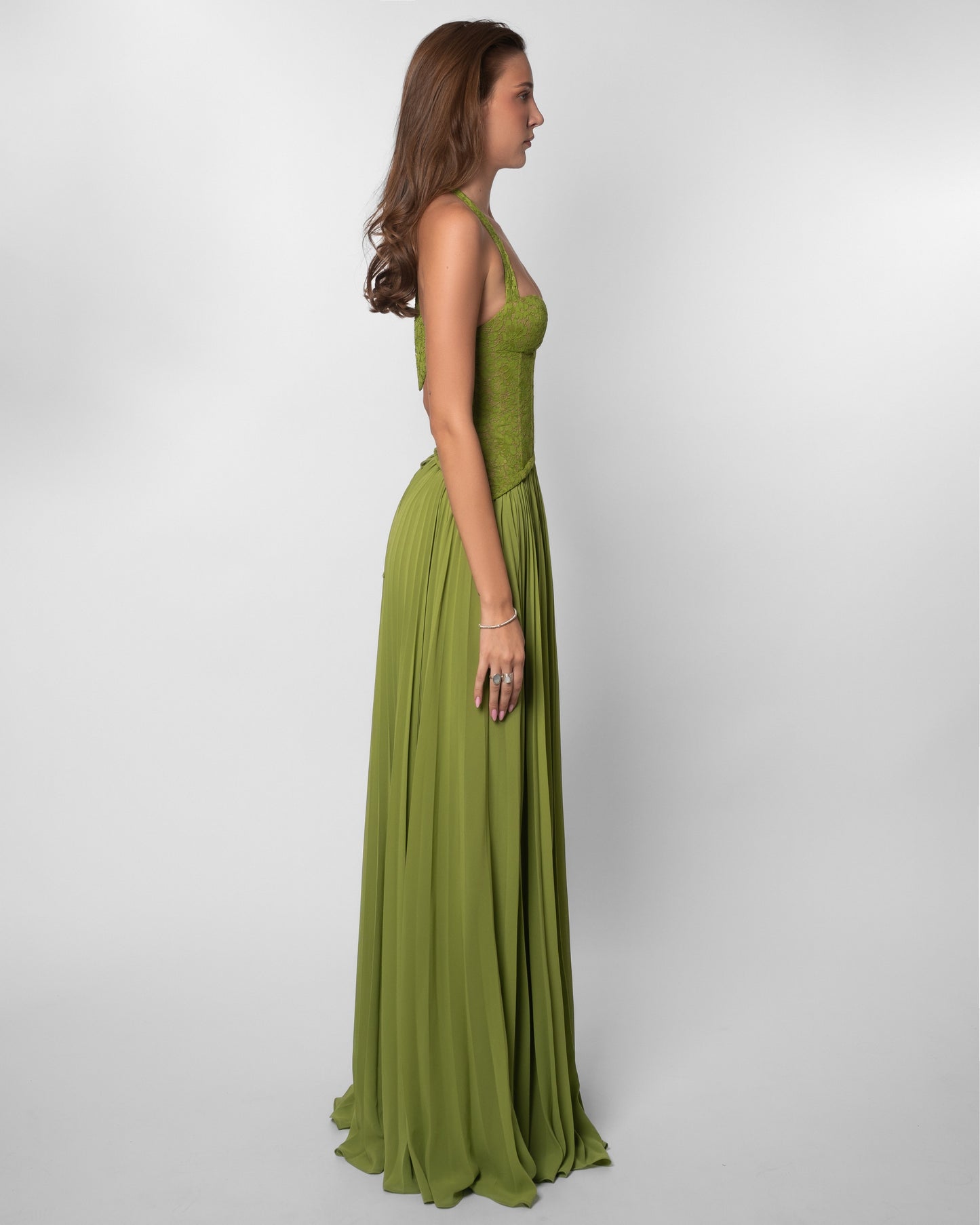 Women's Deep V-Neck Spaghetti Strap Ruched Bodice Flowy Maxi Evening Dress Wedding Guest