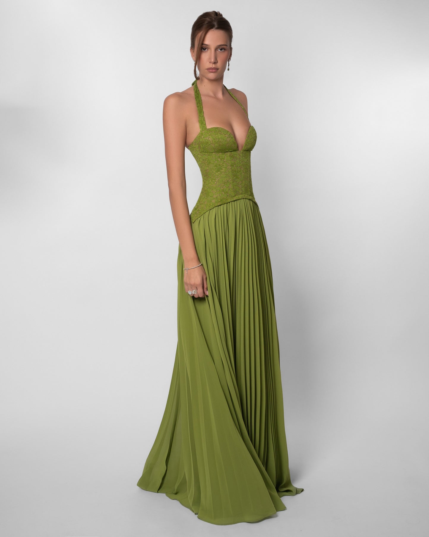 Women's Deep V-Neck Spaghetti Strap Ruched Bodice Flowy Maxi Evening Dress Wedding Guest