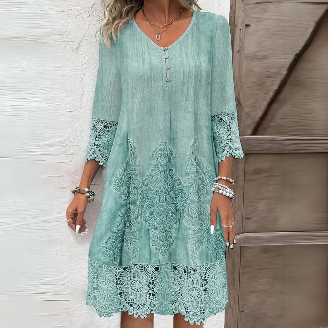 Women's Floral Embroidered Midi Dress | Botanical Print Casual & Evening Dress