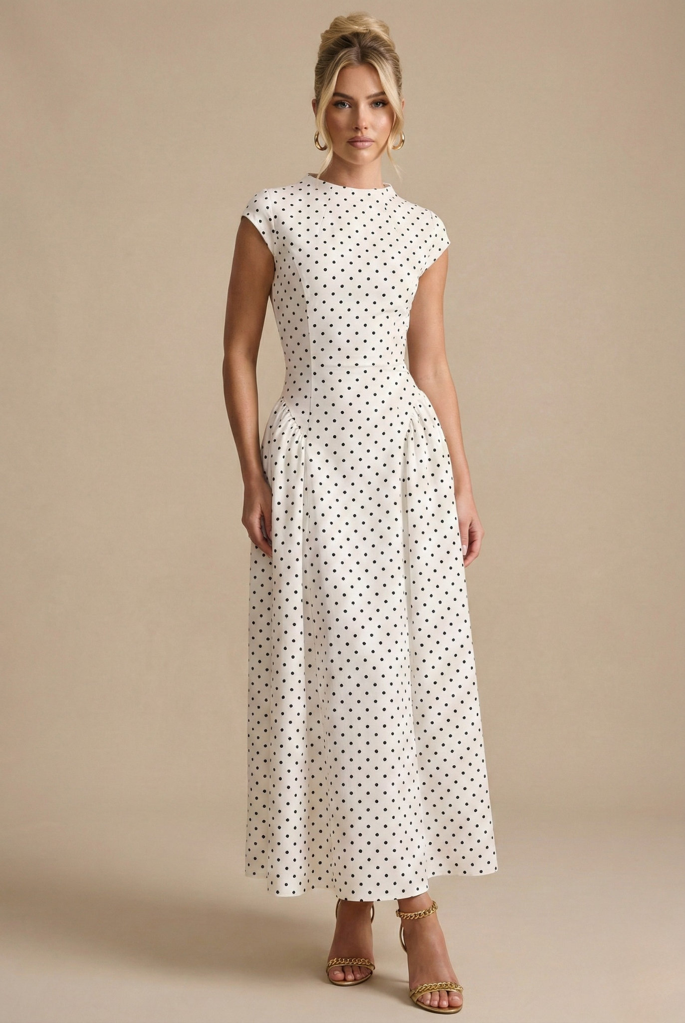 Women's Polka Dot Maxi Dress | Round Neck A-Line Casual Summer Dress