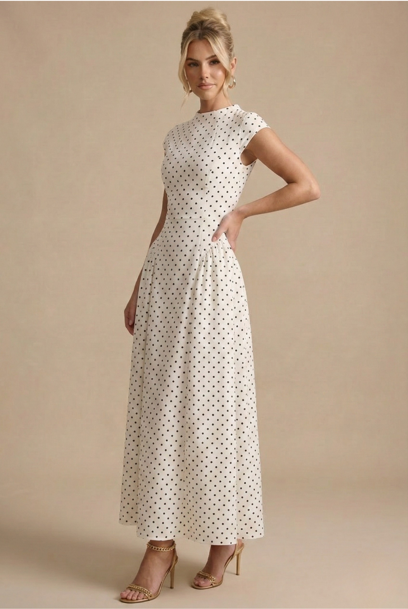 Women's Polka Dot Maxi Dress | Round Neck A-Line Casual Summer Dress