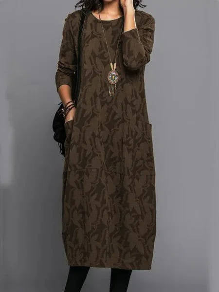 Women's Long Sleeve Midi Dress with Pockets | Casual Everyday Dress