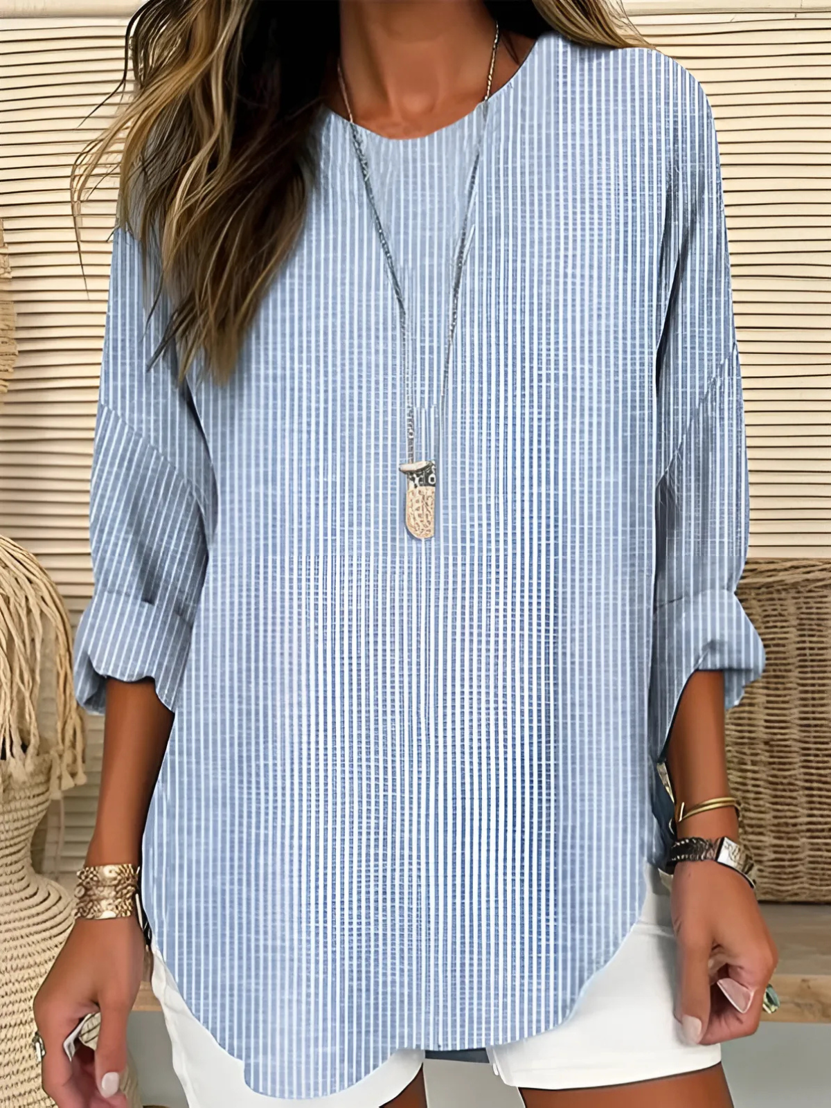 Striped Blouse for Women | Casual Summer Top with Trendy Print & Lightweight Fabric
