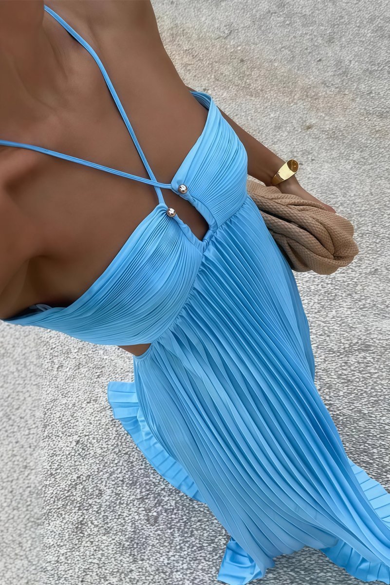 Women's Halter Pleated Maxi Prom Dress
