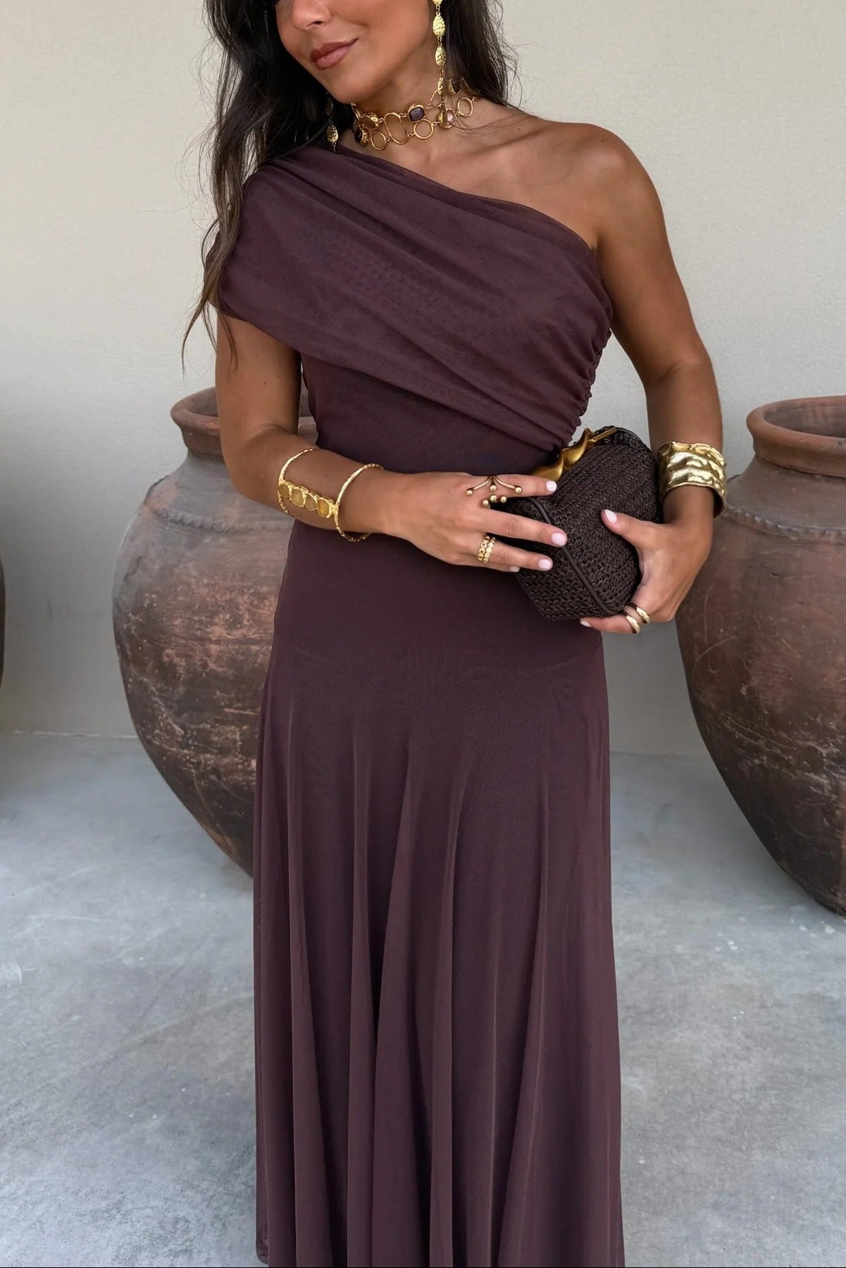 Women's One-Shoulder Mesh Maxi Summer Dress