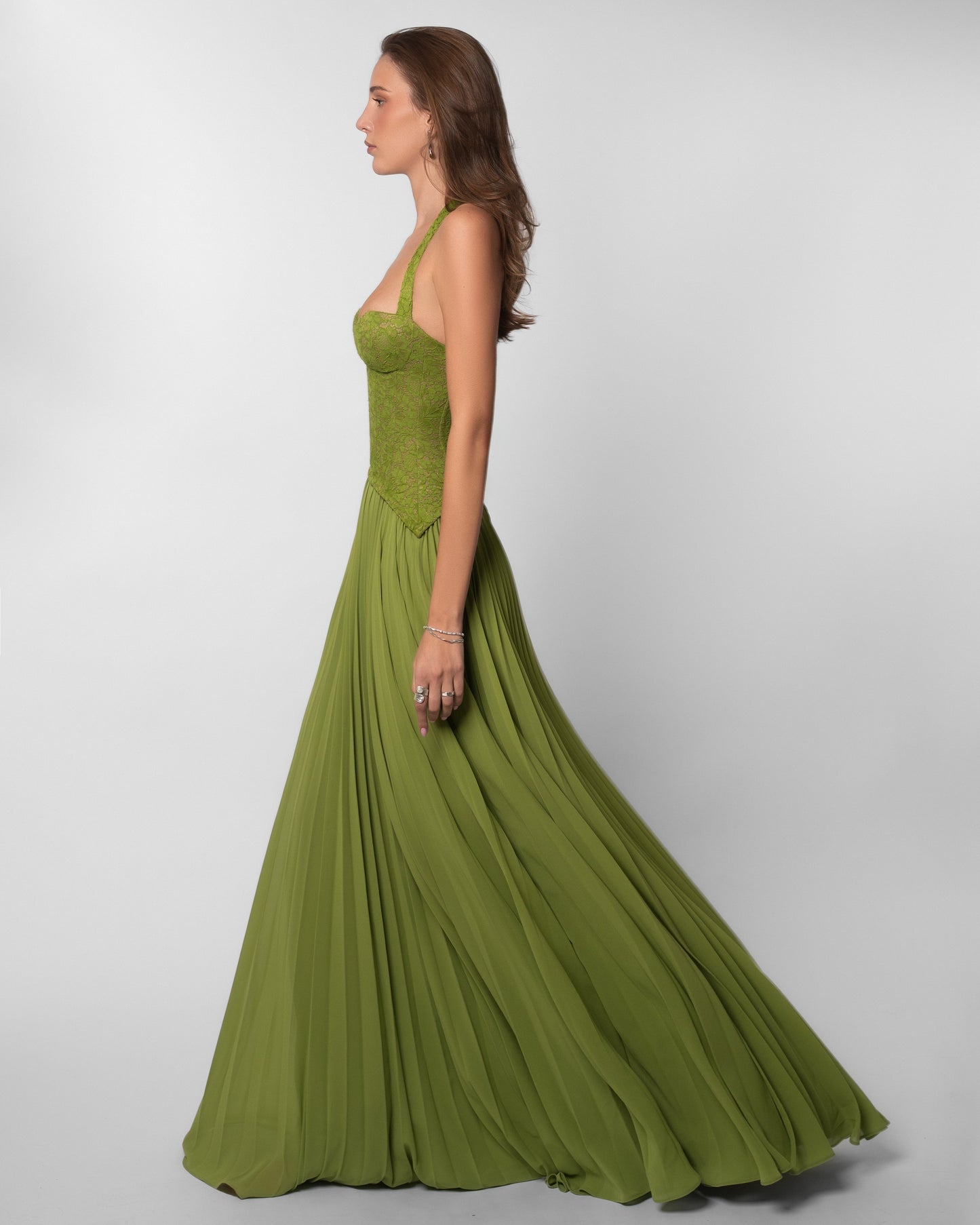 Women's Deep V-Neck Spaghetti Strap Ruched Bodice Flowy Maxi Evening Dress Wedding Guest