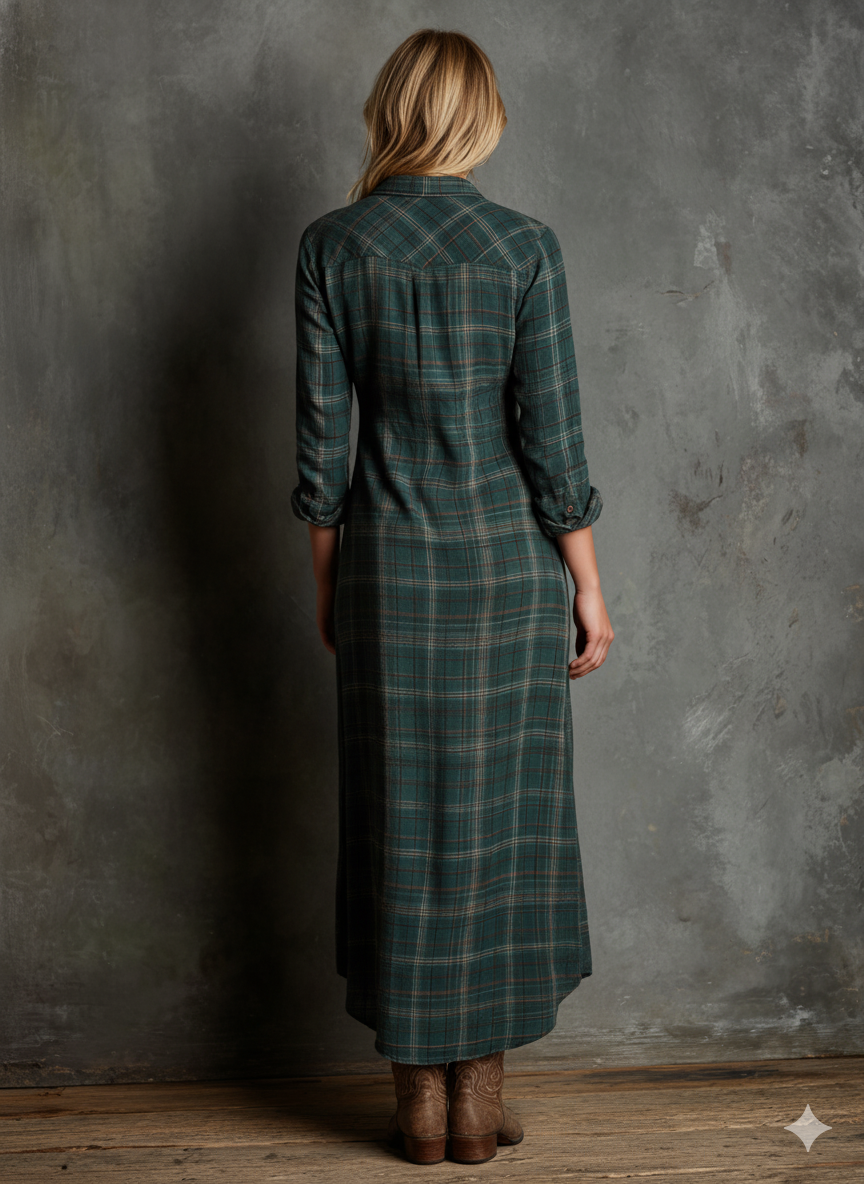 Women's Plaid Shirt Maxi Dress | Lapel Single-Breasted Casual Everyday Dress