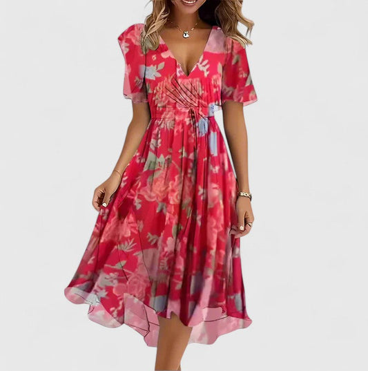 Women's Floral V-Neck Dress | Flutter Sleeve Wedding Guest & Summer Cocktail Dress