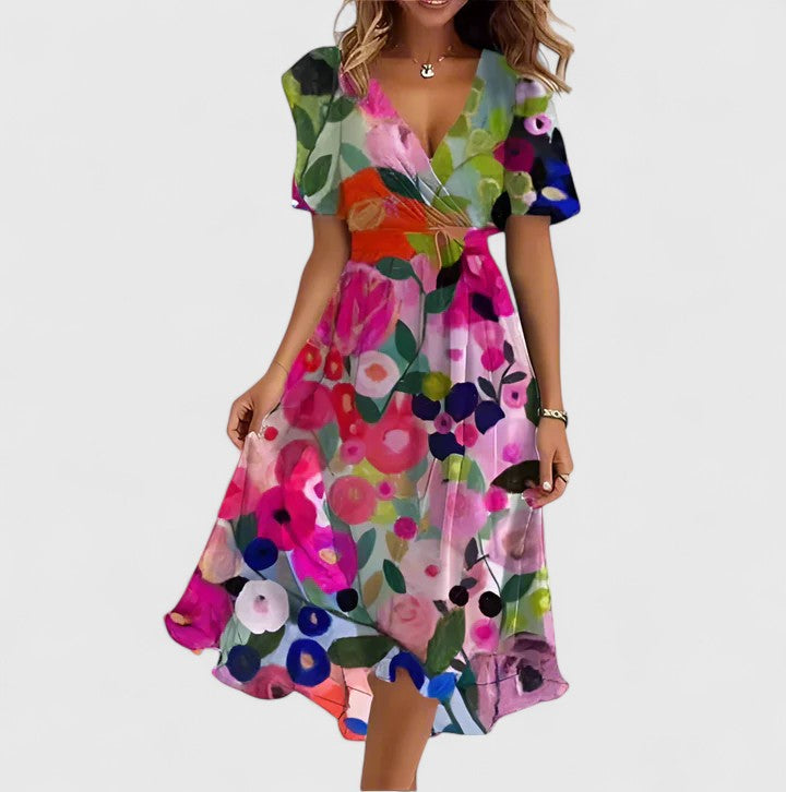 Women's Floral V-Neck Dress | Flutter Sleeve Wedding Guest & Summer Cocktail Dress