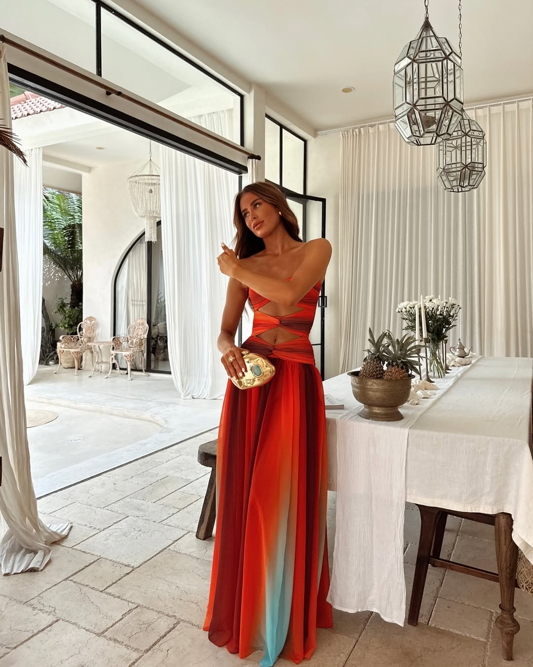 Women's Strapless Mesh Cut-Out Maxi Summer Dress