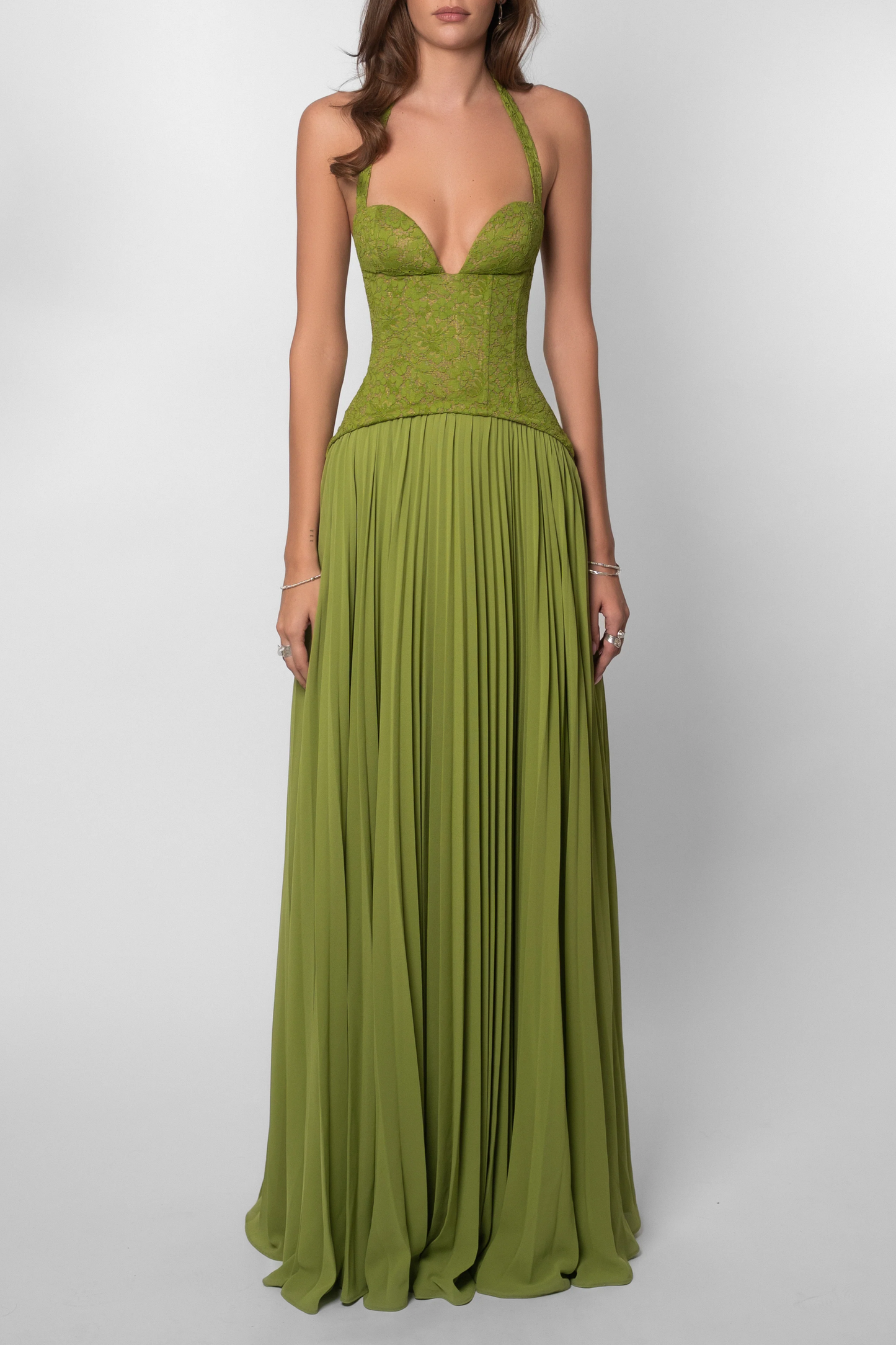 Women's Pleated Corset Maxi Wedding Guest Dress