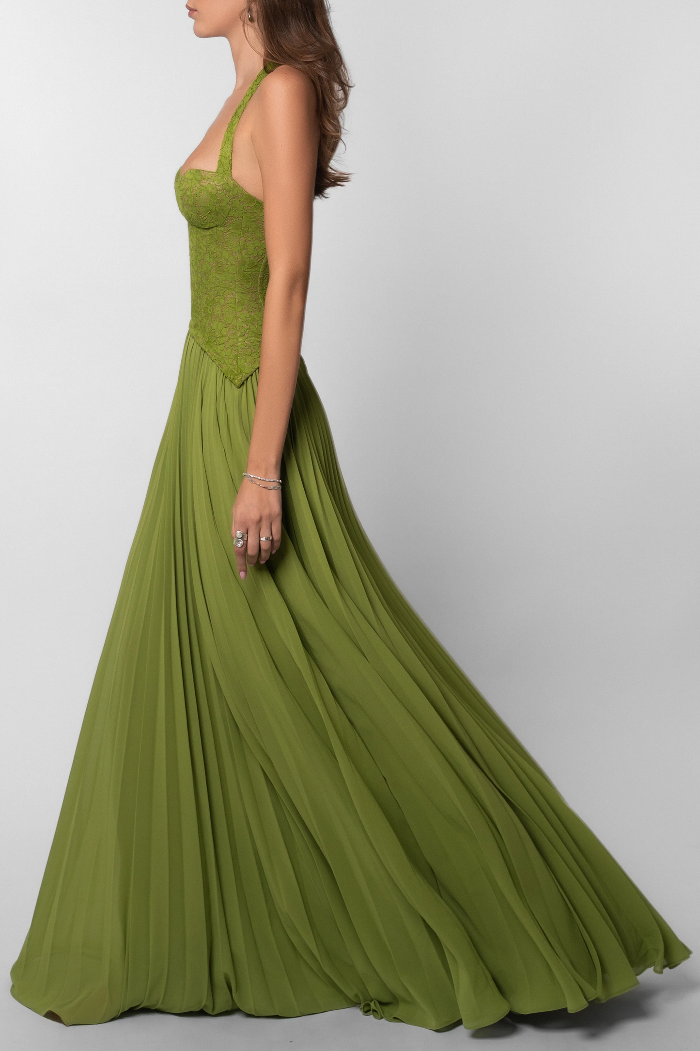 Women's Pleated Corset Maxi Wedding Guest Dress