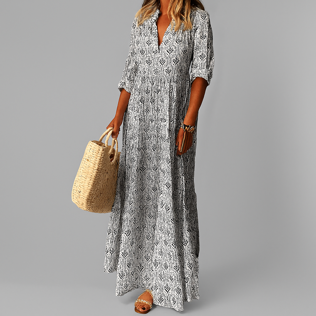 Vintage Print Maxi Dress for Women | Casual Summer Boho Dress
