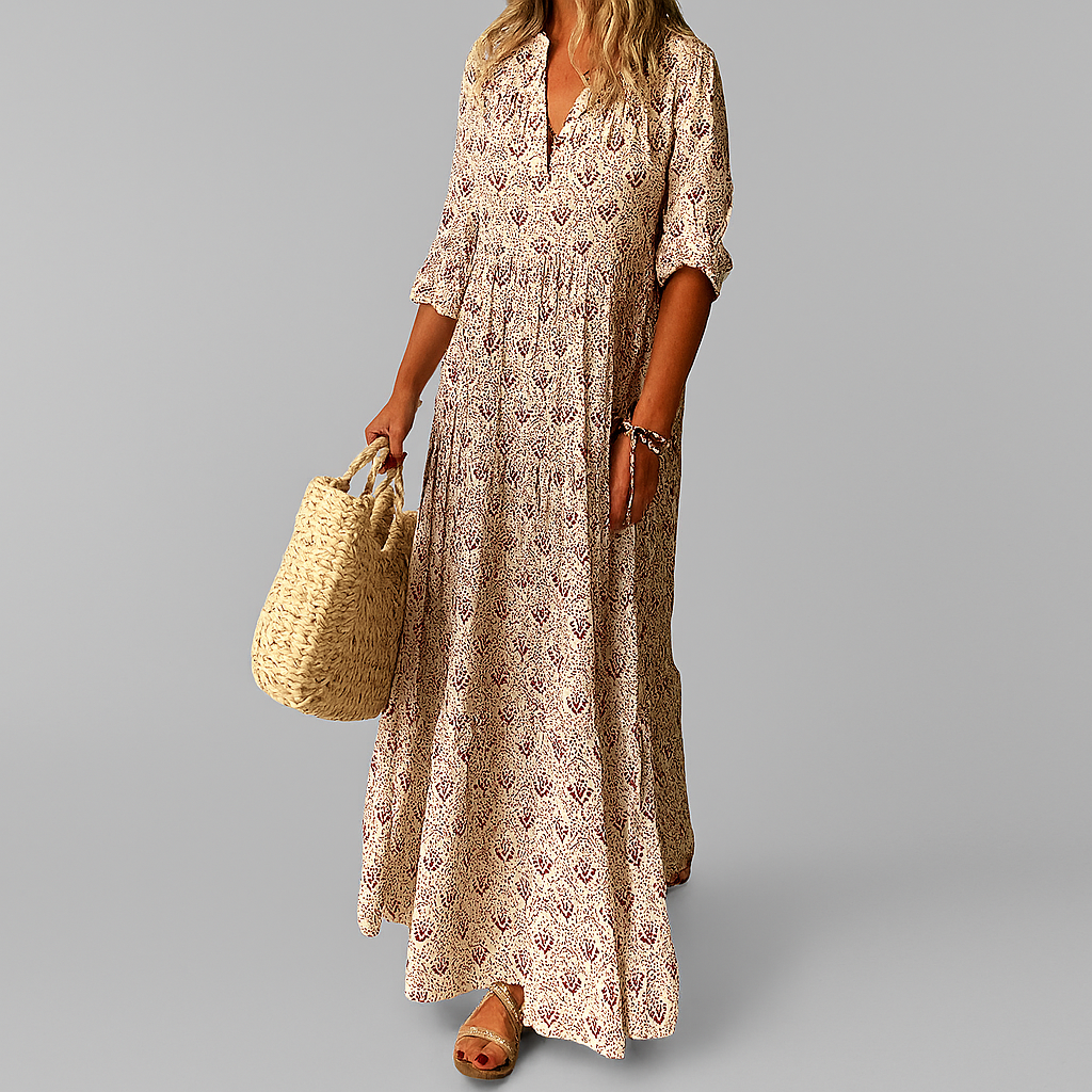 Vintage Print Maxi Dress for Women | Casual Summer Boho Dress