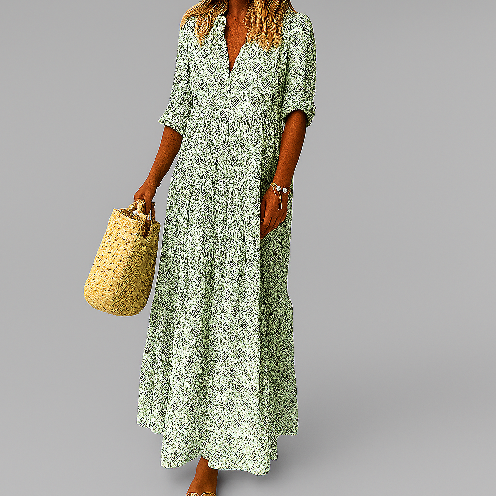 Vintage Print Maxi Dress for Women | Casual Summer Boho Dress