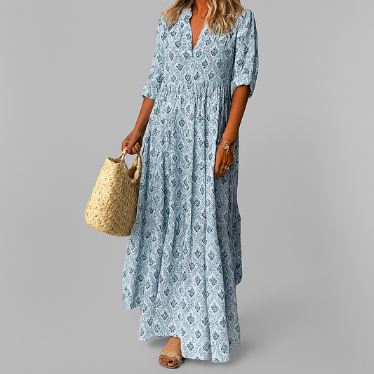 Vintage Print Maxi Dress for Women | Casual Summer Boho Dress
