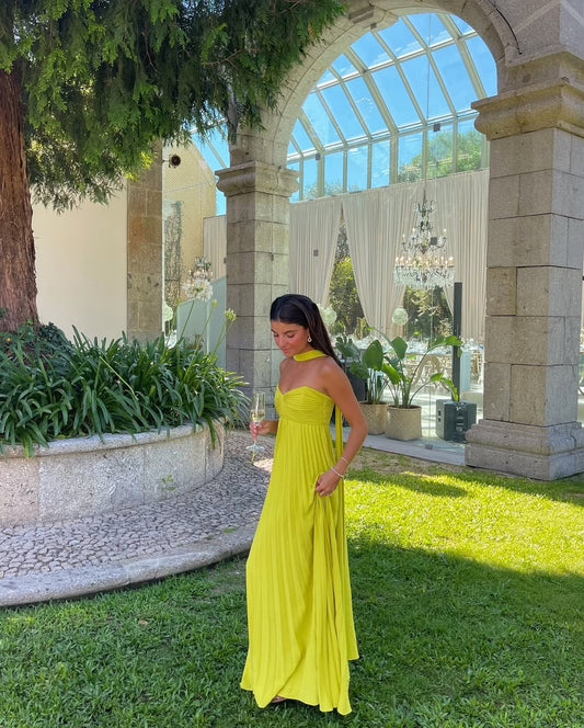 Women's Pleated Strapless Maxi Wedding Guest Dress
