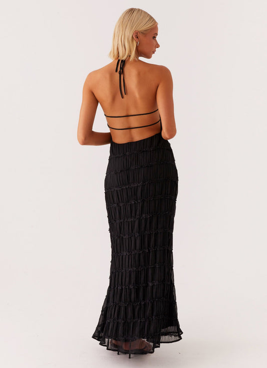 Women's Halter Neck Open Back Textured Maxi Evening Dress Wedding Guest