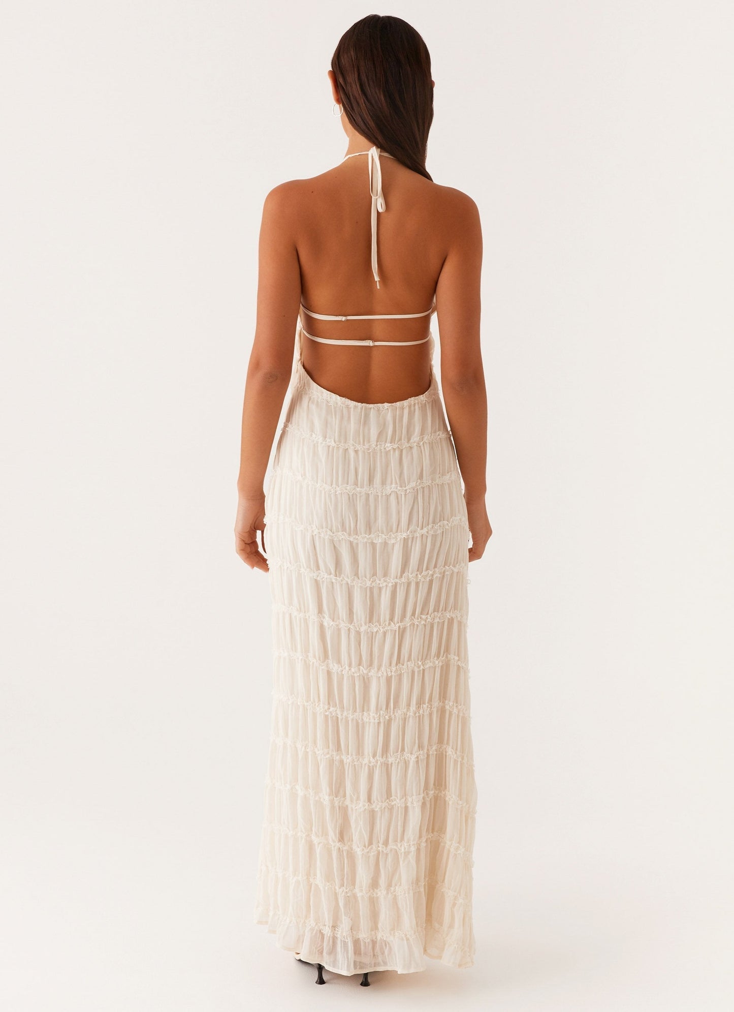 Women's Halter Neck Open Back Textured Maxi Evening Dress Wedding Guest