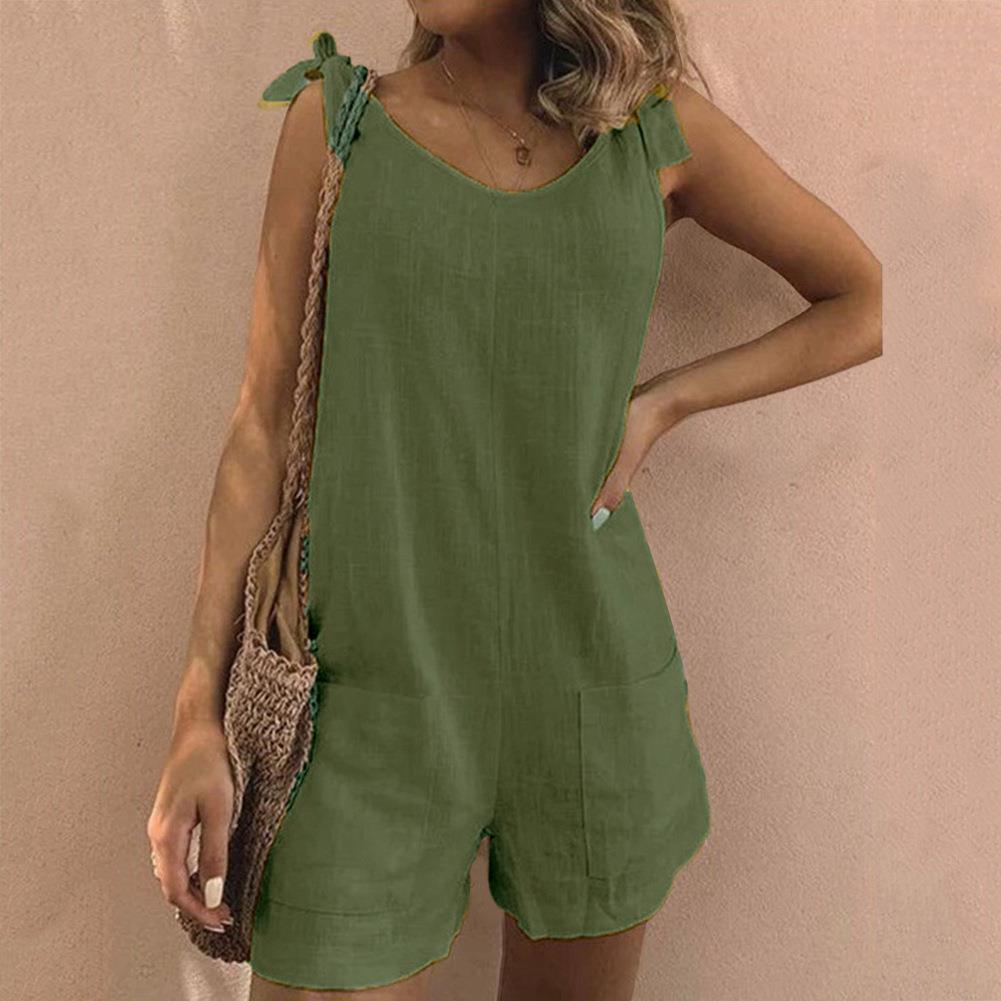 Women's Summer Romper with Pockets and Bow Detail