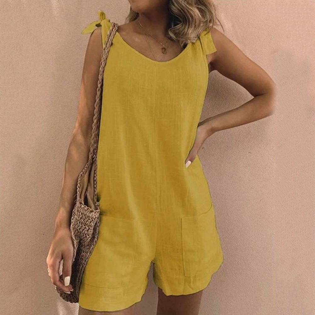 Women's Summer Romper with Pockets and Bow Detail