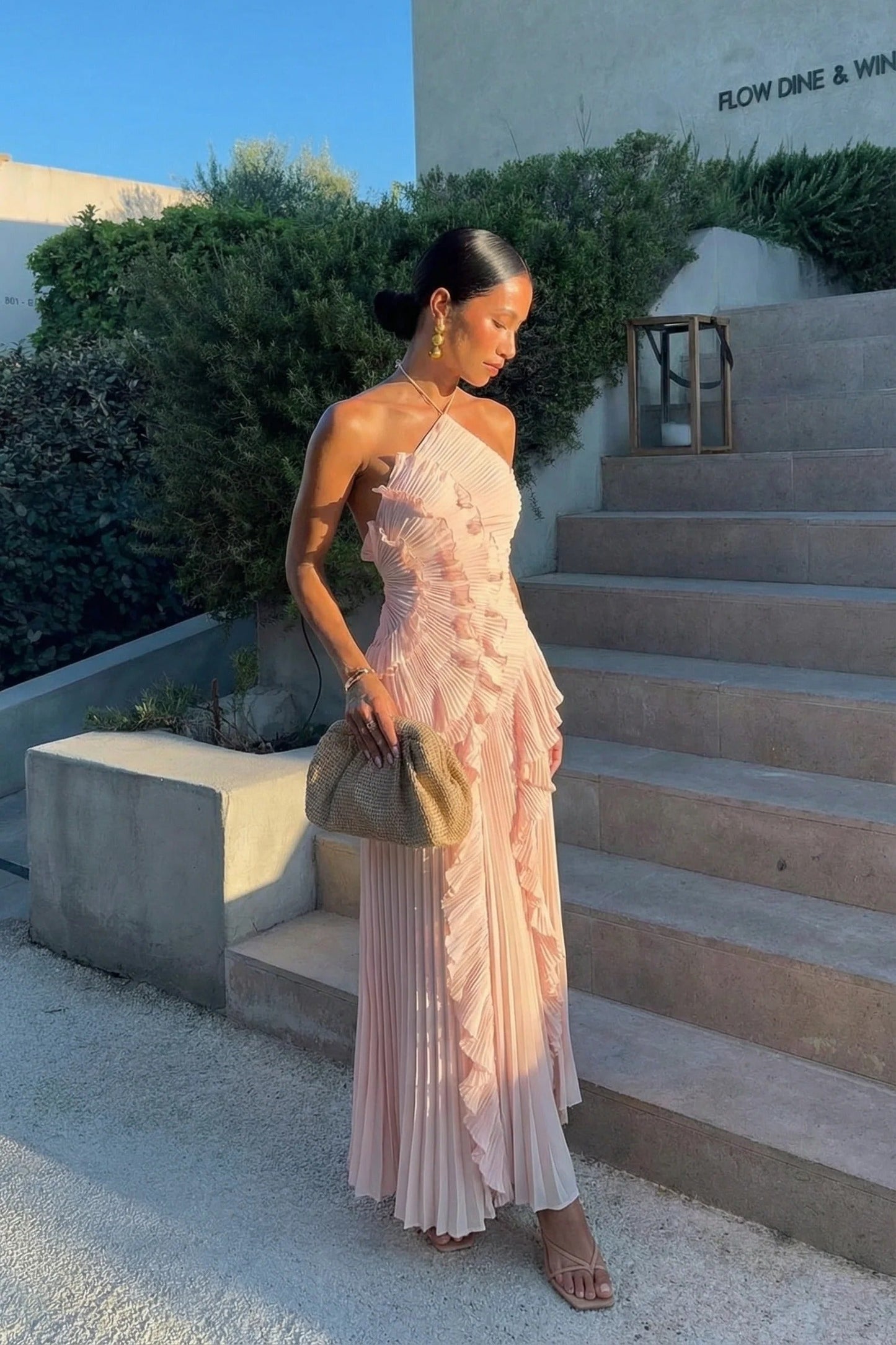 Women’s Pleated Ruffled Maxi Wedding Guest Dress