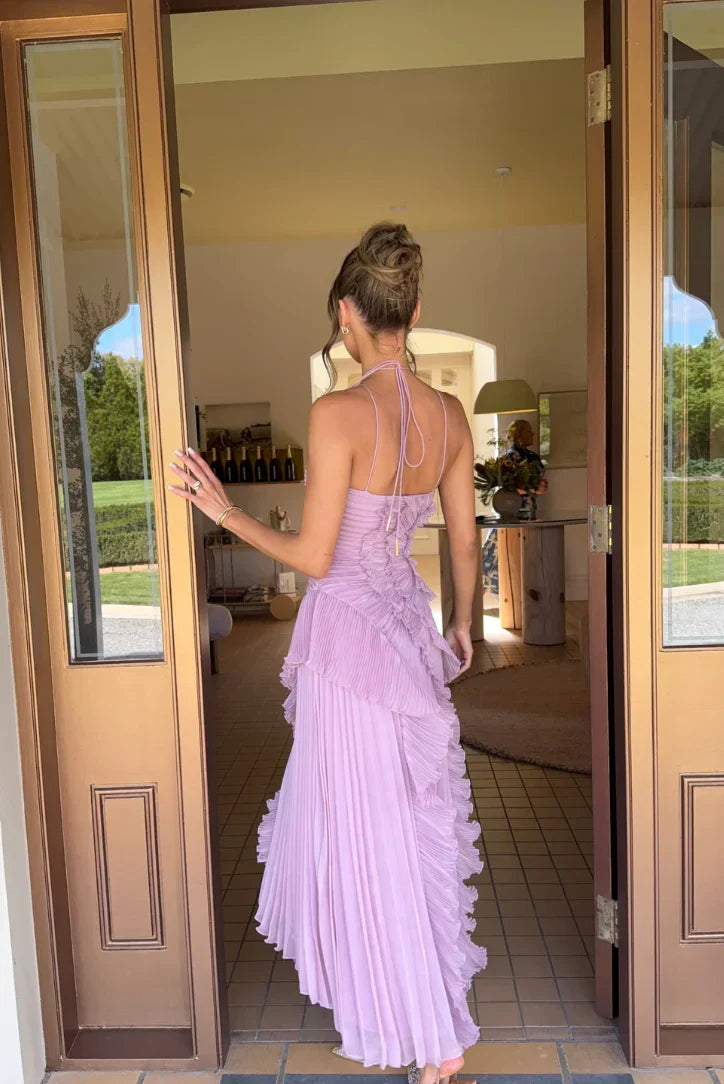 Women’s Pleated Ruffled Maxi Wedding Guest Dress