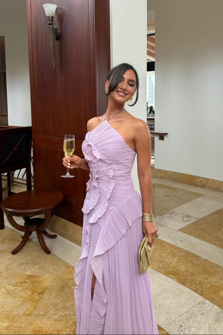 Women’s Pleated Ruffled Maxi Wedding Guest Dress