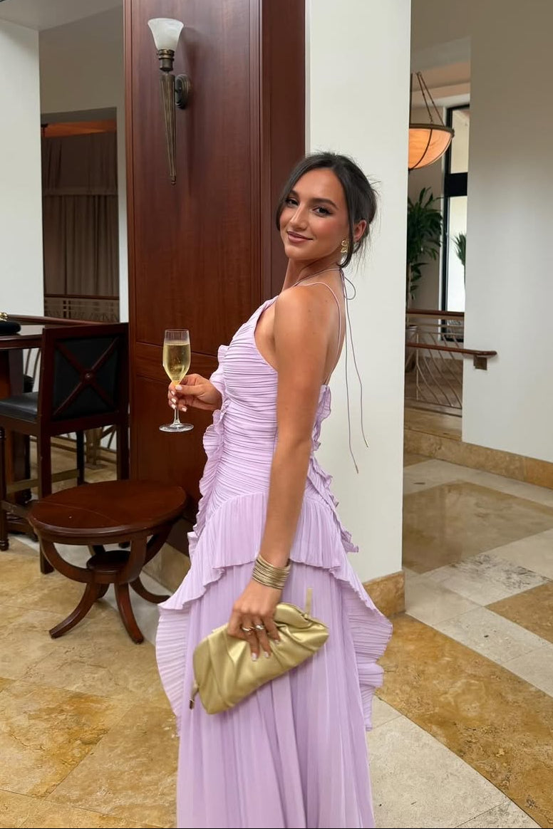 Women’s Pleated Ruffled Maxi Wedding Guest Dress